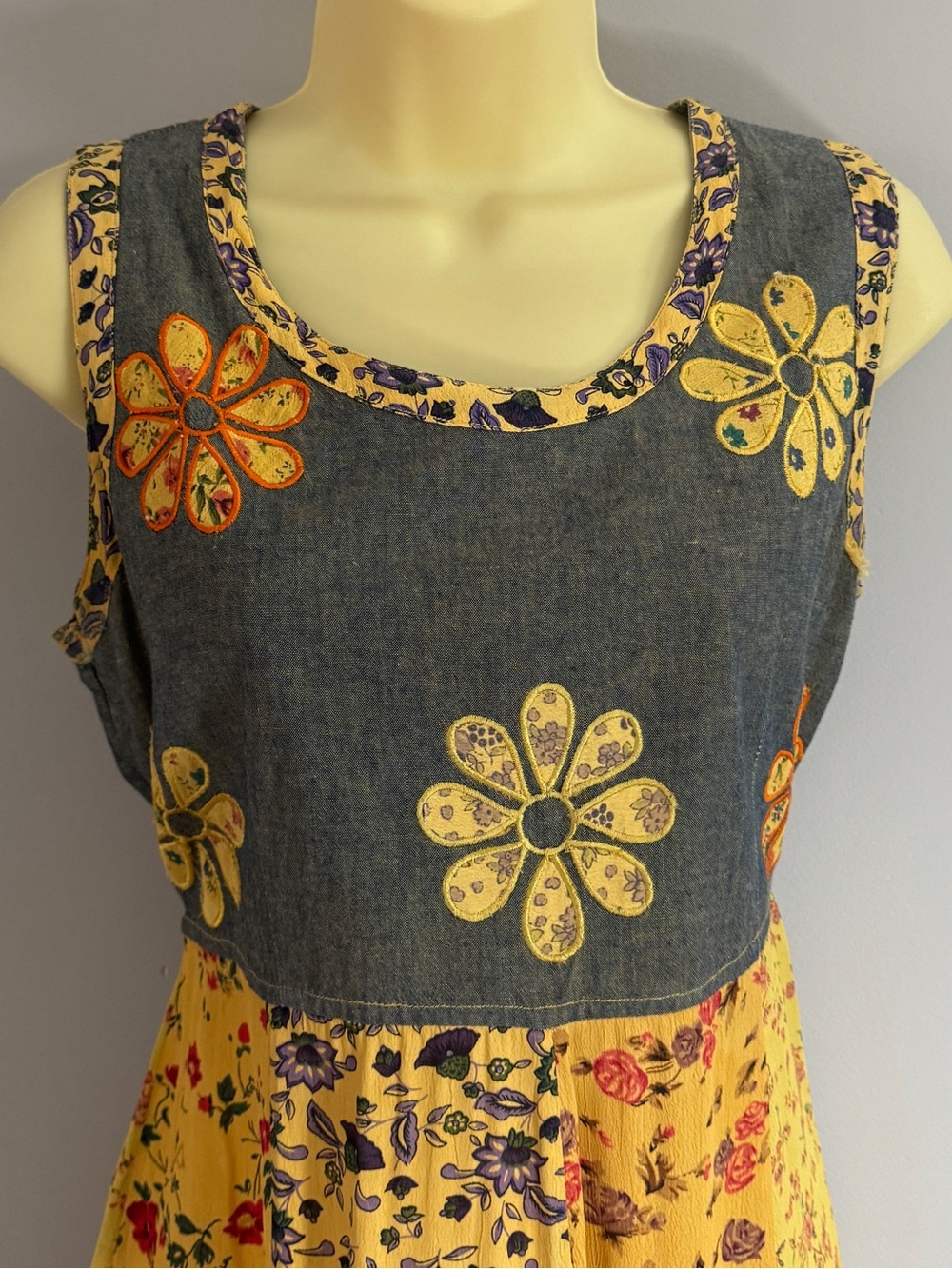 Vintage Raindrops Patchwork Floral Dress 90s Boho Grunge Cottagecore Tie Back M - Picture 7 of 15